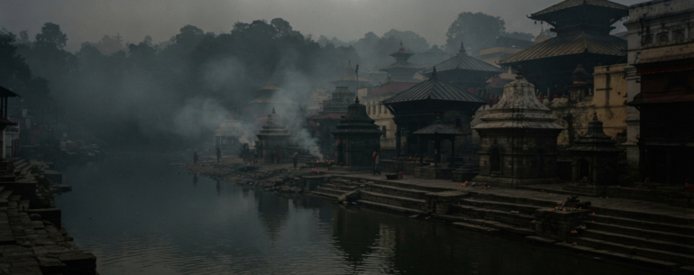 Pashupatinath Temple in Kathmandu at dawn beside the Bagmati River